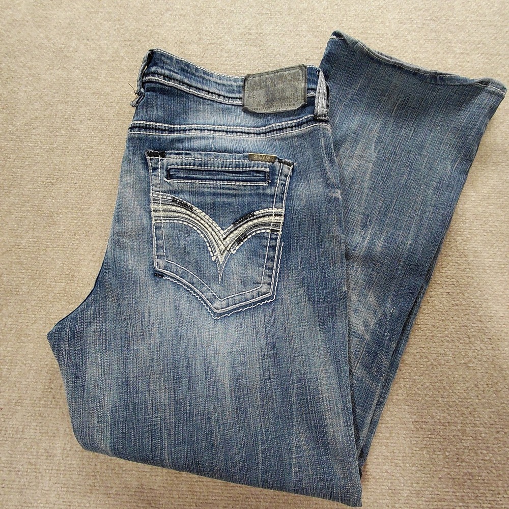 Salvage Anarchy Relaxed Straight Mens Jeans 38R Blue Distressed Buckle 40x30